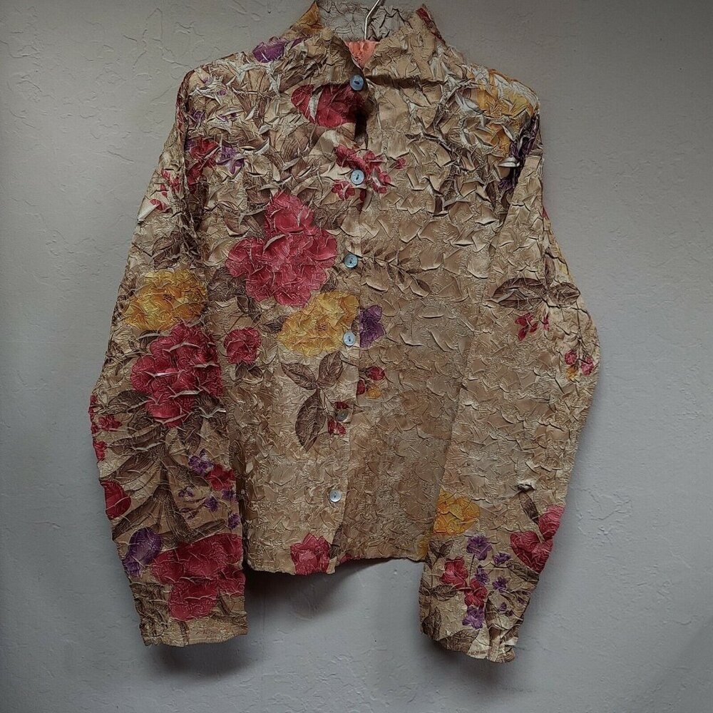She's All That Womens Floral Crinkle Tank Top & Jacket Set Size Large Multicolor
